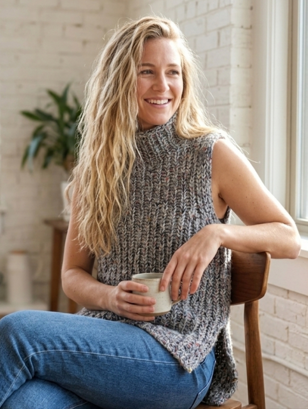 Anthropologie Moth Joelle Wool Blend Sleeveless Sweater Roll Neck